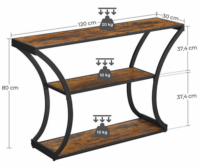 Vasagle Console Table with Curved Legs - 3-Tier (Rustic Brown)
