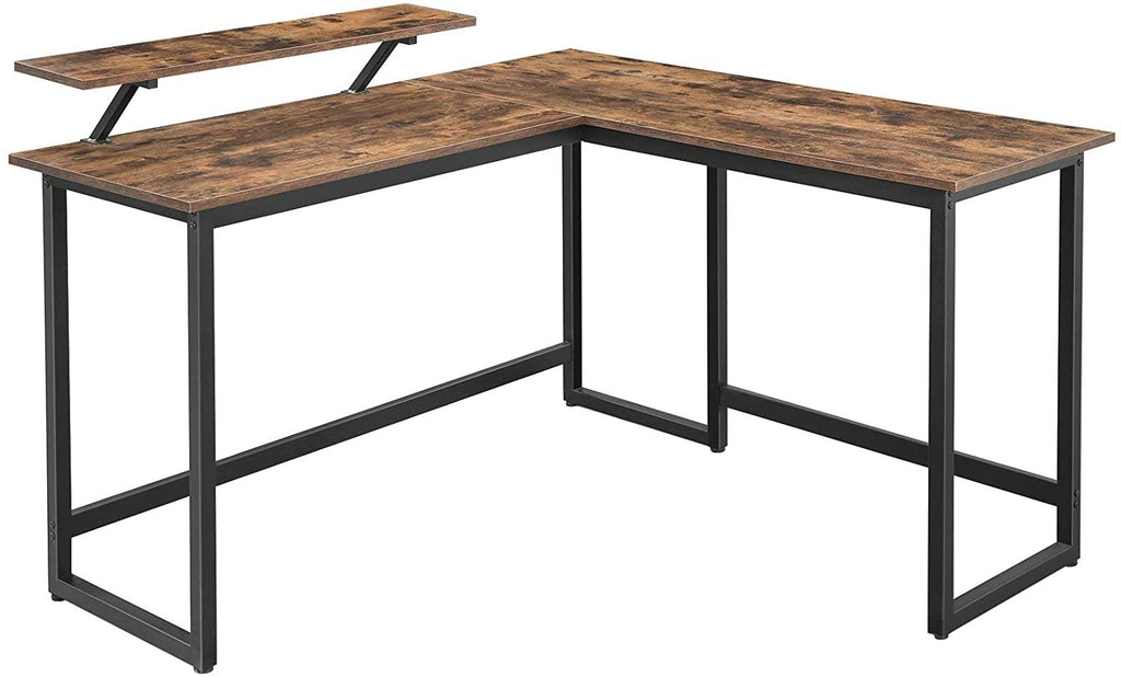 Vasagle L-Shaped Computer Desk with Monitor Stand- Rustic Brown