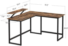 Load image into Gallery viewer, Vasagle L-Shaped Computer Desk with Monitor Stand- Rustic Brown