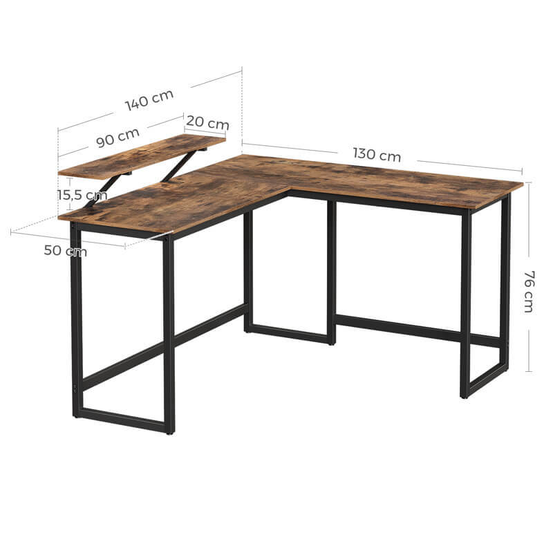 Vasagle L-Shaped Computer Desk with Monitor Stand- Rustic Brown