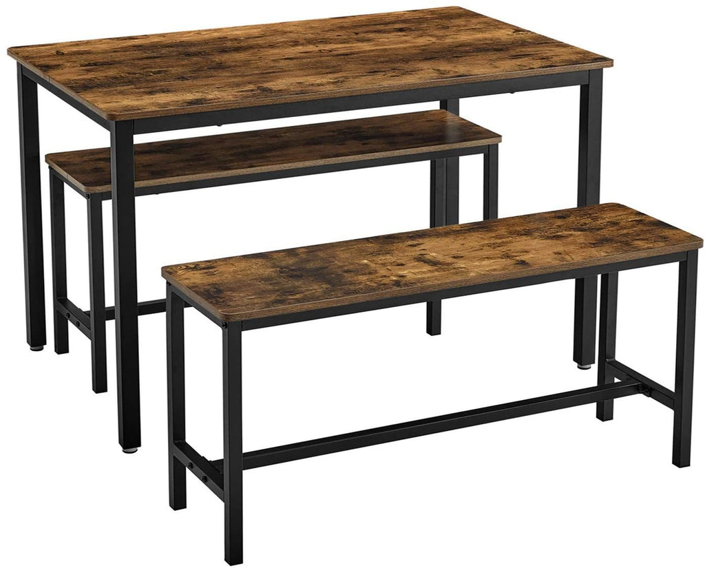 Vasagle : Dining Table with 2 Benches - Rustic Brown
