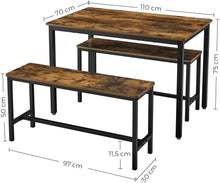 Load image into Gallery viewer, Vasagle : Dining Table with 2 Benches - Rustic Brown