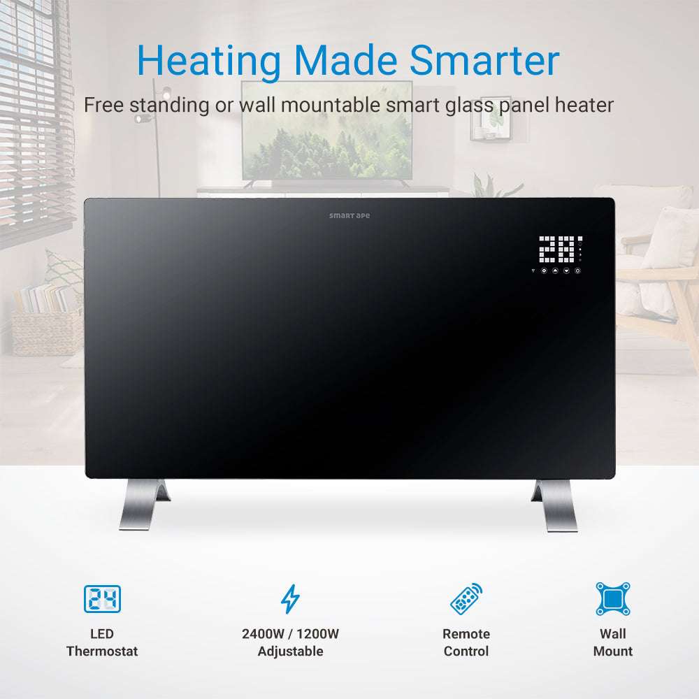 Smart Ape 2400W Smart Glass Panel Heater (Black)