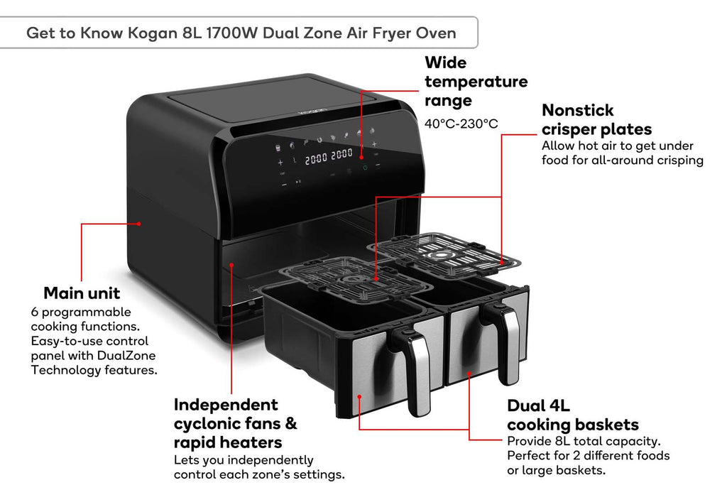Kogan 8L 1700W Dual Zone Air Fryer Oven