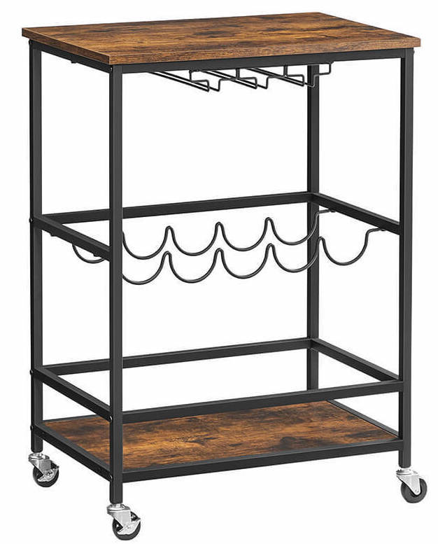 Vasagle Industrial Bar Cart With Bottle Holder - Rustic Brown / Black