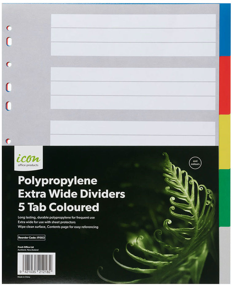 Icon PP Dividers Extra Wide 5 Tab Coloured