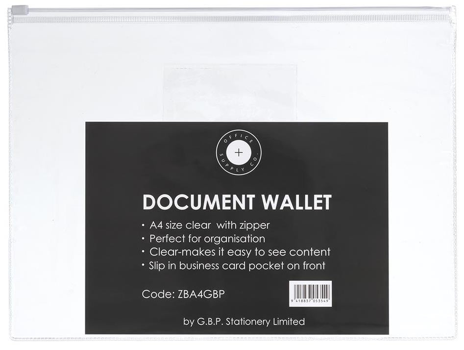 OSC Document Wallet A4 Zip Closure Clear Pack of 5