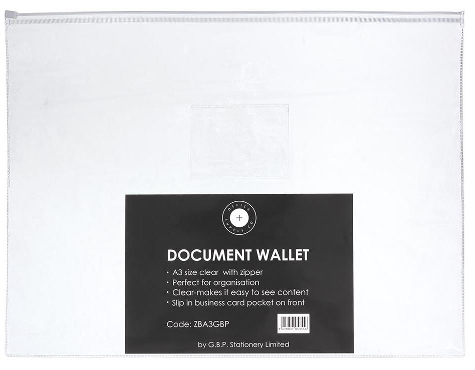 OSC Document Wallet A3 Zip Closure Clear Pack of 5