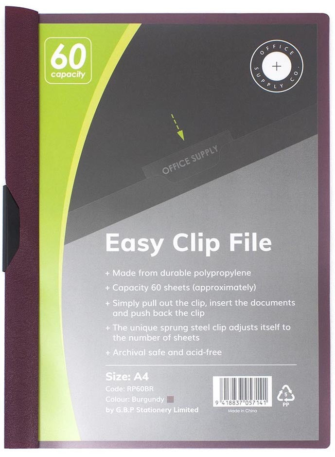 OSC Clip Easy File A4 Burgundy 60 Sheet