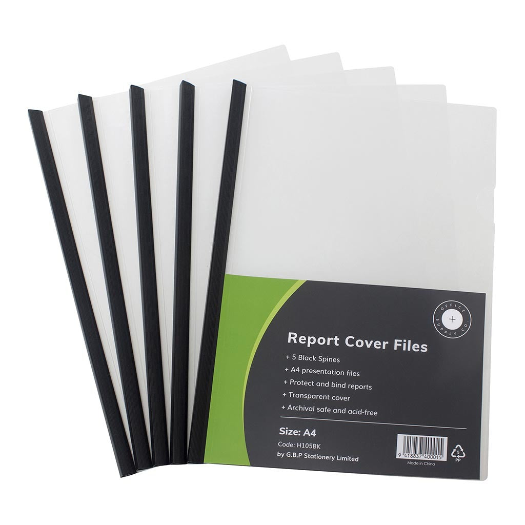 OSC Report Cover Clear A4 Black Spine Pack of 5