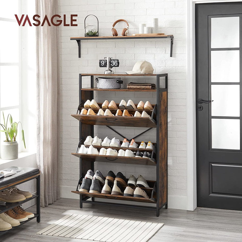 Vasagle Shoe Cabinet with 3 Compartments - Rustic Brown