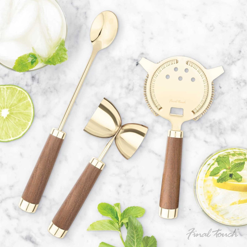 Final Touch: Brass Cocktail Mixing Tools Accessory Gift Set