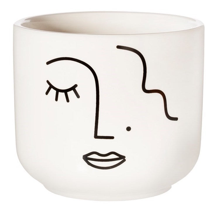 Sass & Belle: Abstract Face White Large Planter 12cm