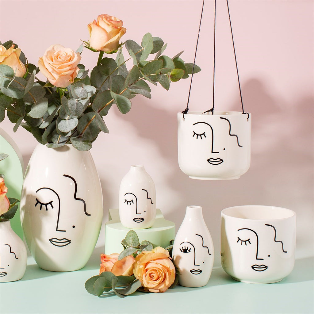 Sass & Belle: Abstract Face White Large Planter 12cm