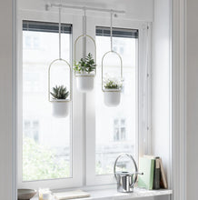 Load image into Gallery viewer, Umbra: Triflora Hanging Planter - White/Brass