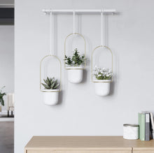 Load image into Gallery viewer, Umbra: Triflora Hanging Planter - White/Brass