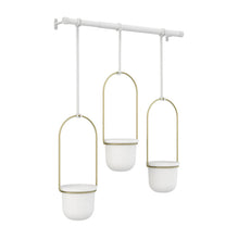 Load image into Gallery viewer, Umbra: Triflora Hanging Planter - White/Brass