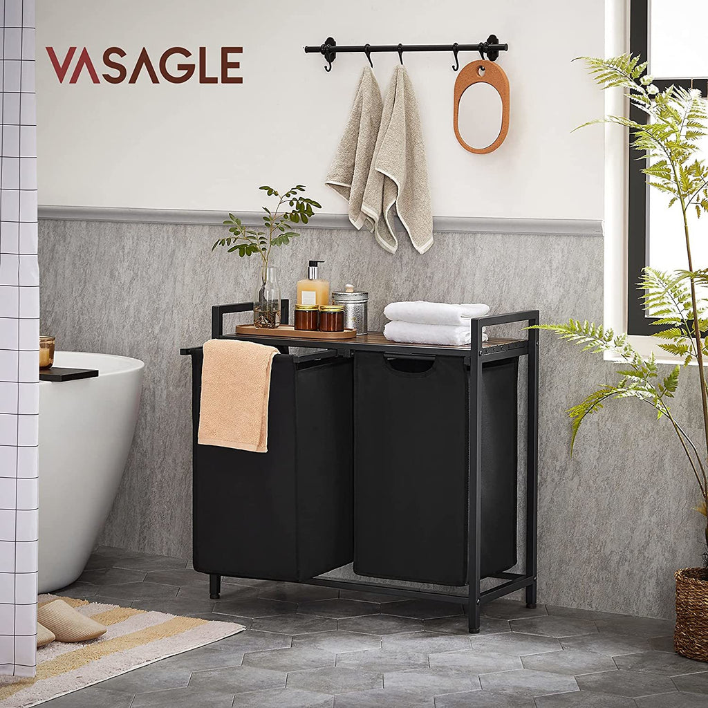Vasagle 2-Compartment Laundry Hamper with Storage Surface - Rustic Brown
