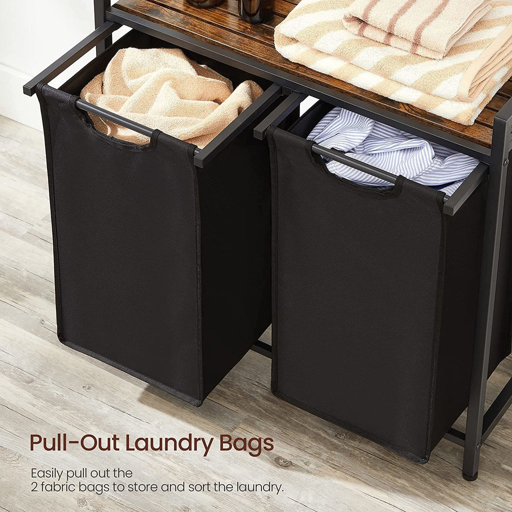 Vasagle 2-Compartment Laundry Hamper with Storage Surface - Rustic Brown