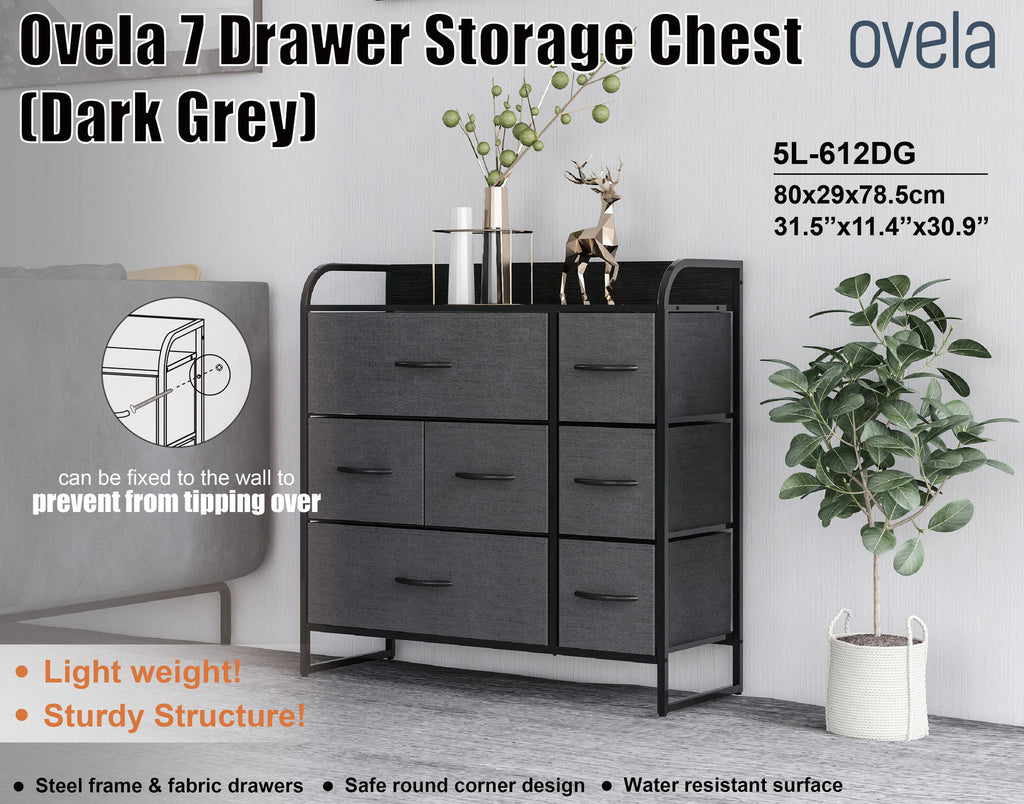 Ovela 7 Drawer Storage Chest - Dark Grey