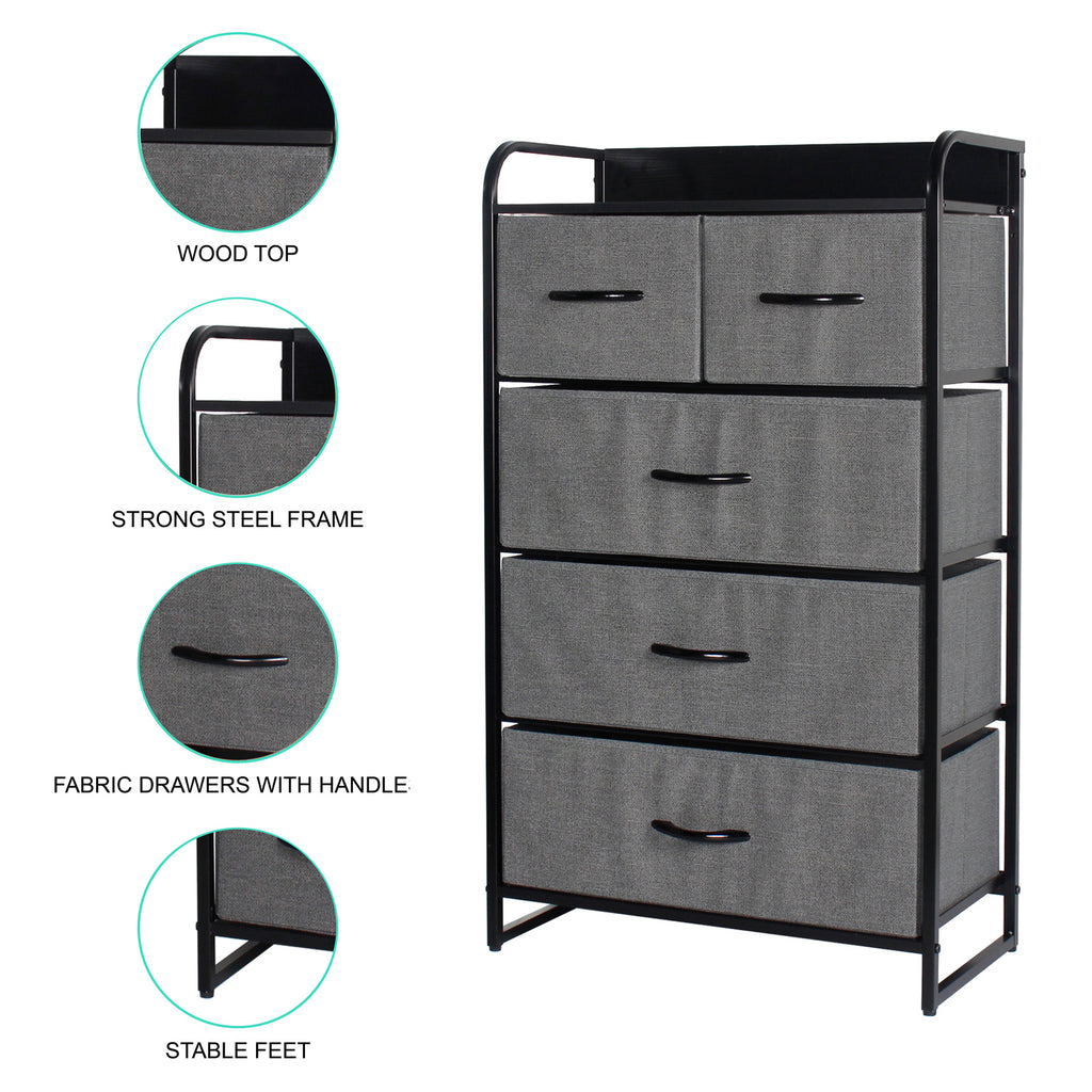 Ovela 5 Drawer Storage Chest - Dark Grey