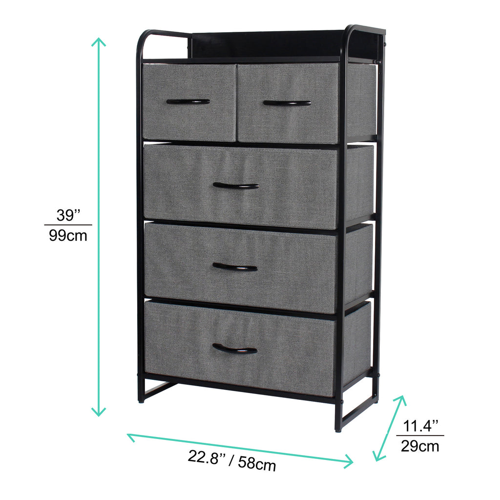 Ovela 5 Drawer Storage Chest - Dark Grey