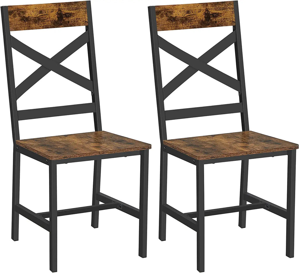 Vasagle Set of 2 Industrial Brown Dining Chairs Sets with Backrest