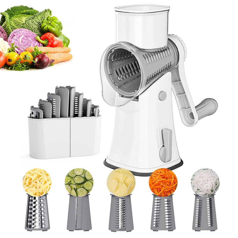 Hand-Cranked Rotary Drum Vegetable Cutter with 5 Blades