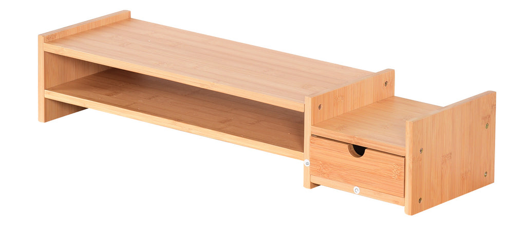 2-Tier Bamboo Monitor Riser with Storage Organizer Drawer