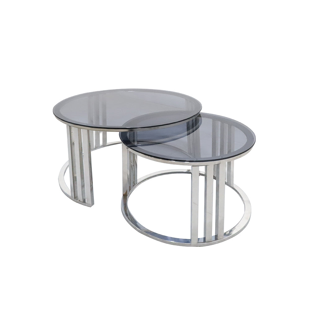 Fraser Country Round Tempered Glass Top Nesting Coffee Table - Set of 2