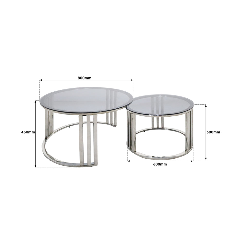Fraser Country Round Tempered Glass Top Nesting Coffee Table - Set of 2