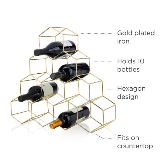 Viski 10-Bottle Gold Geo Wine Rack