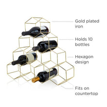 Load image into Gallery viewer, Viski 10-Bottle Gold Geo Wine Rack