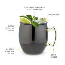 Load image into Gallery viewer, Black Moscow Mule Mug with Gold Handle - True