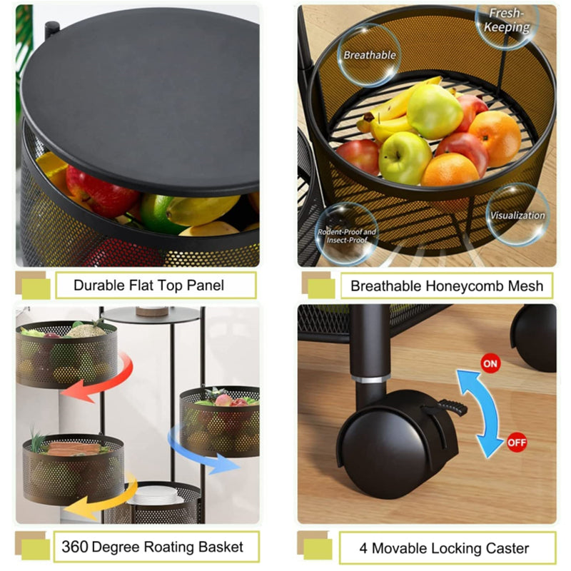 360 Degree 4 Tier Removable Rotating Kitchen Storage Rack