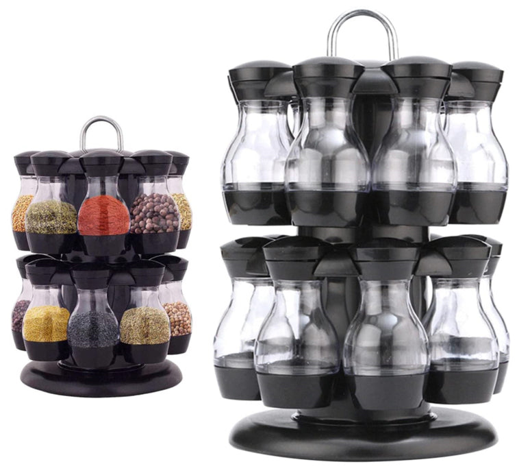 16-Bottle Double-Layer Rotating Spice Rack Set