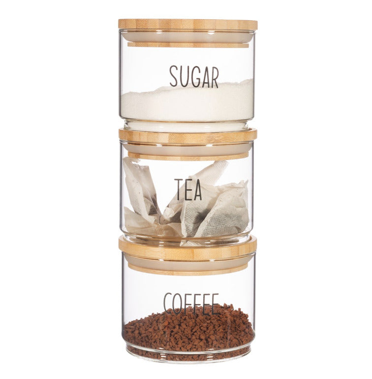 Sass & Belle: Tea, Coffee, Sugar Glass Stacking Jars