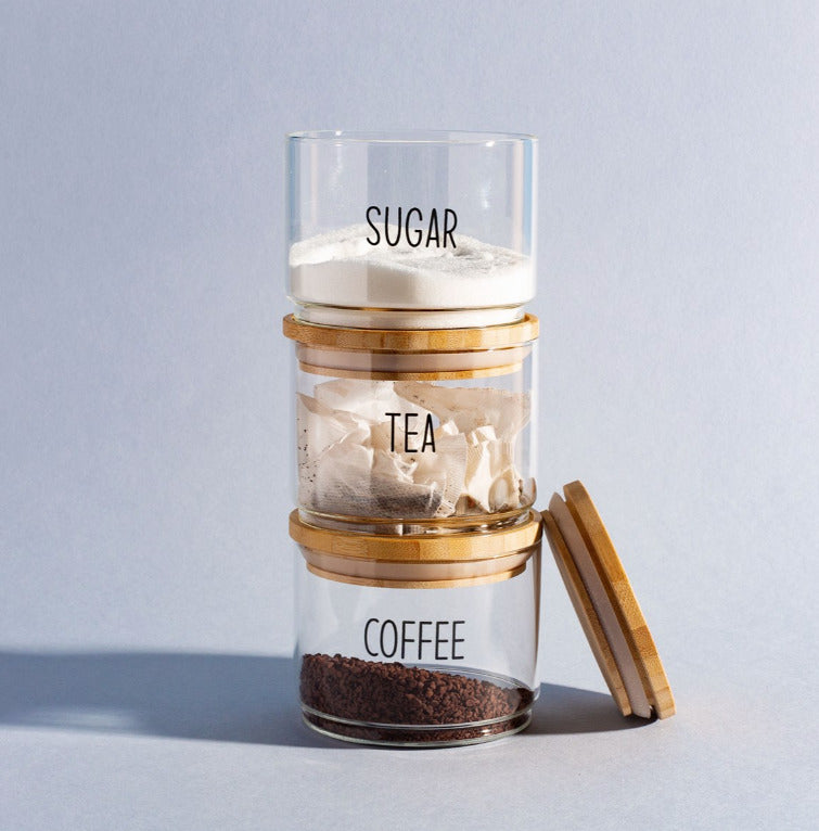 Sass & Belle: Tea, Coffee, Sugar Glass Stacking Jars