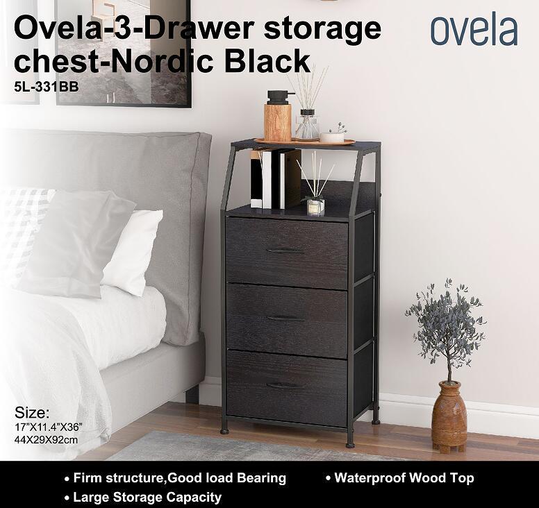 Ovela 3 Drawer Storage Chest - Nordic Black