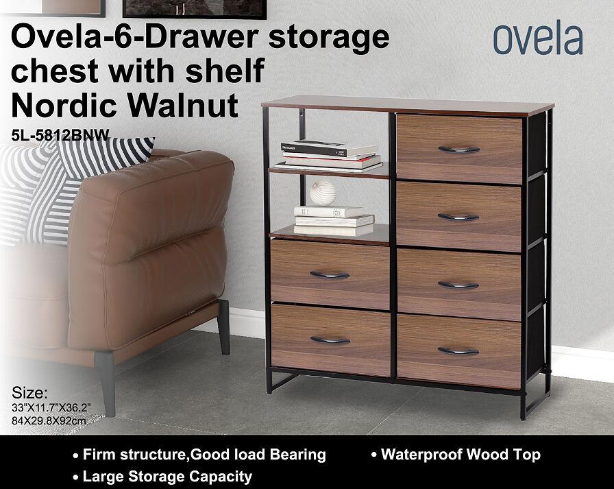 Ovela 6 Drawer Storage Chest With Shelf - Nordic Walnut