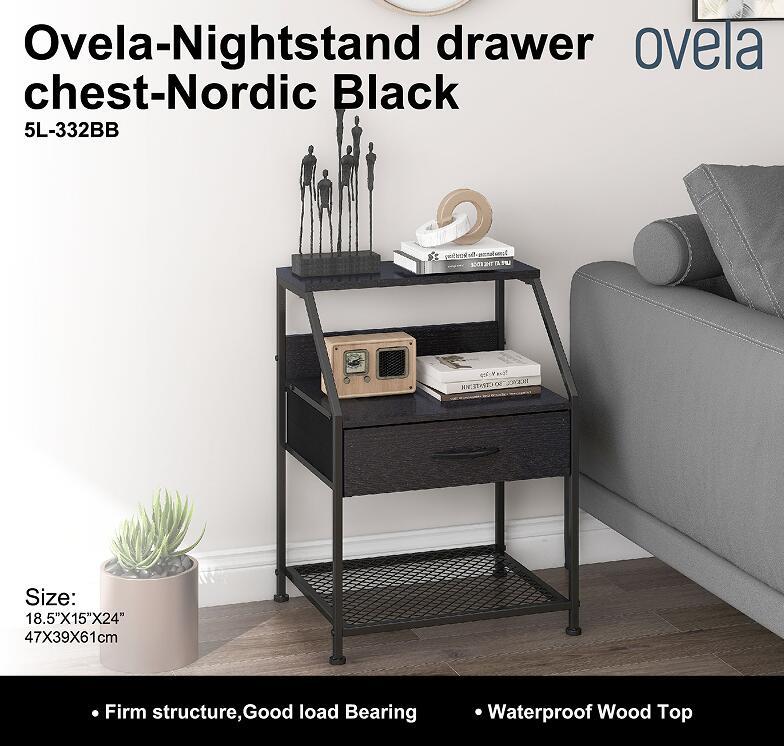 Ovela Nightstand Drawer Chest - Nordic Black