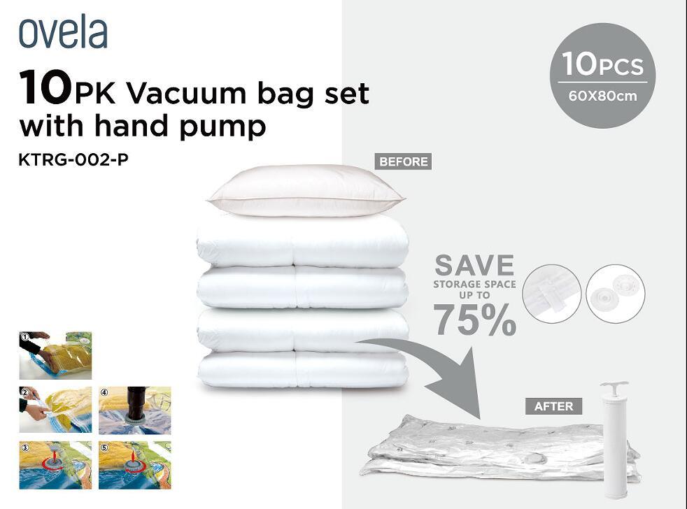 Ovela Set of 10 Vacuum Storage Bag With Hand Pump