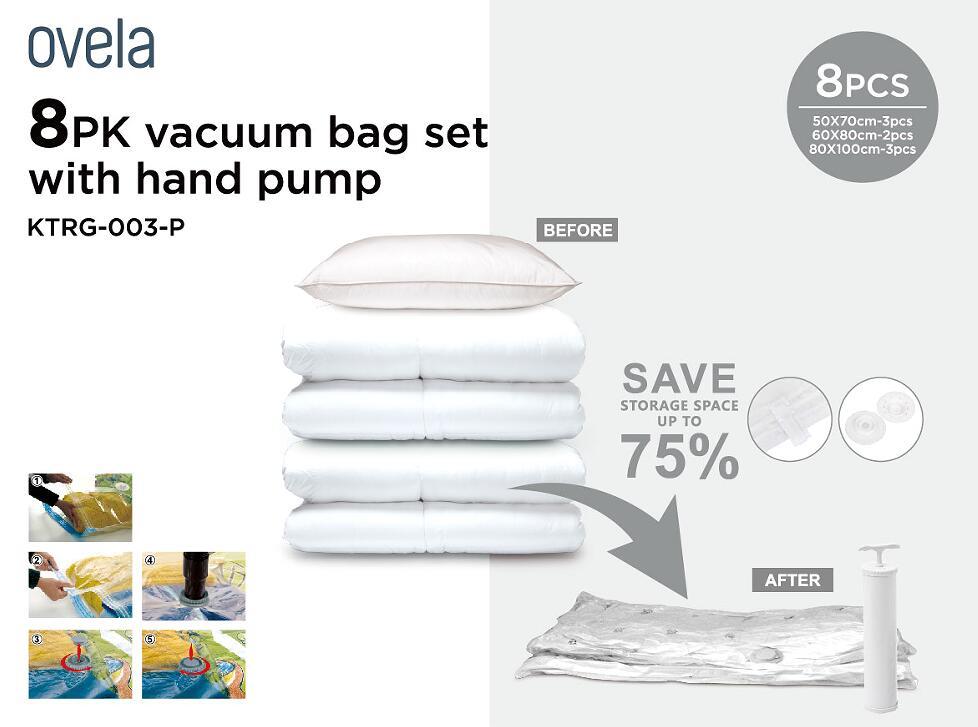Ovela Set of 8 Vacuum Storage Bag With Hand Pump