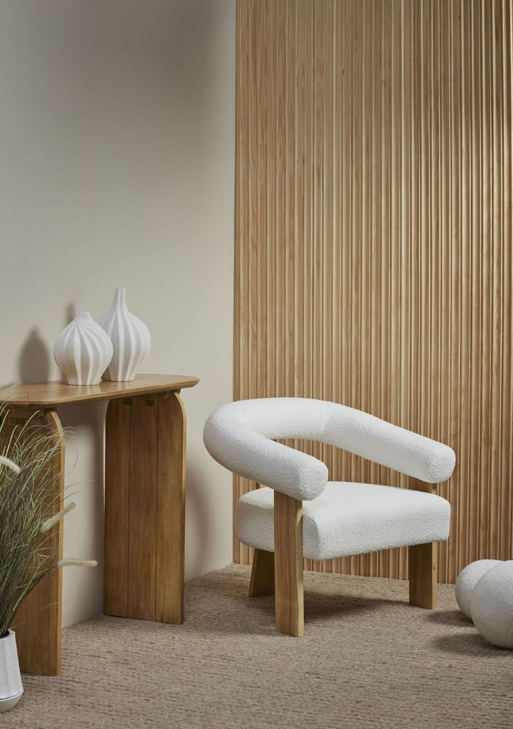 Amalfi: Boucle and Wood Curved Armchair