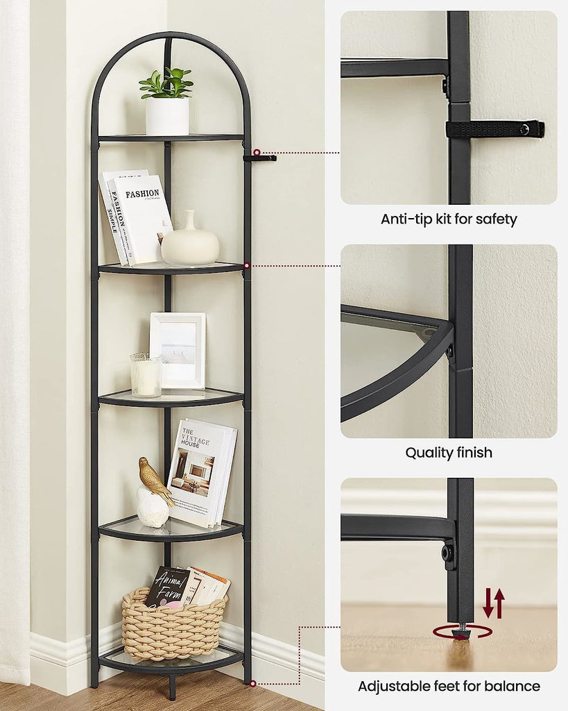 Vasagle Corner 5 Tier Tempered Glass Shelf - Black