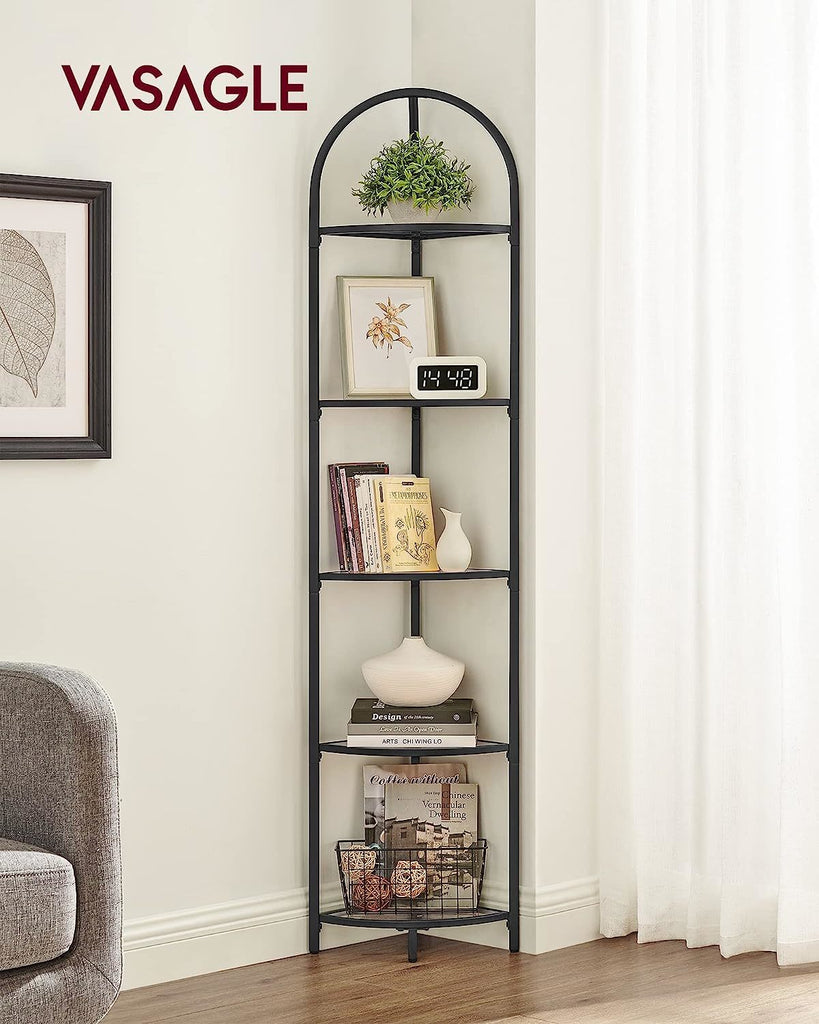 Vasagle Corner 5 Tier Tempered Glass Shelf - Black