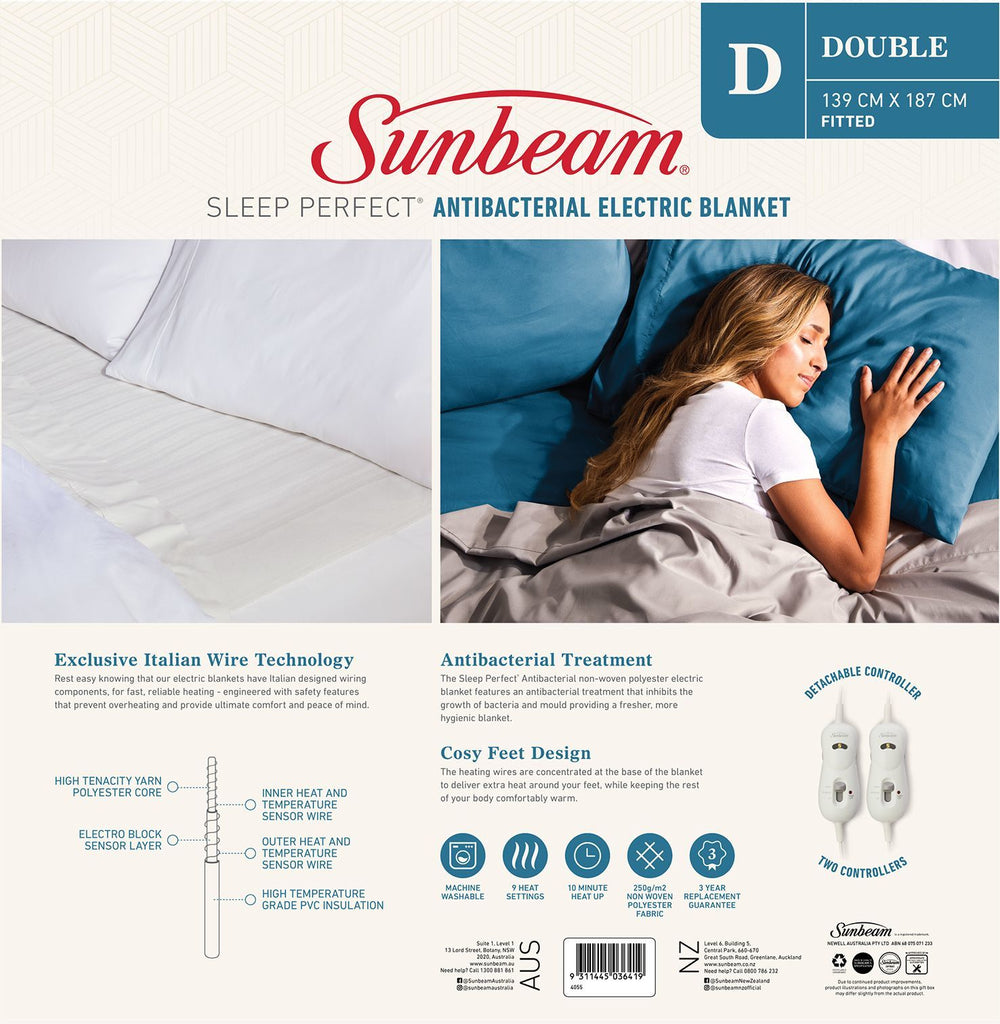 Sunbeam: Sleep Perfect - Antibacterial Electric Blanket (Double)