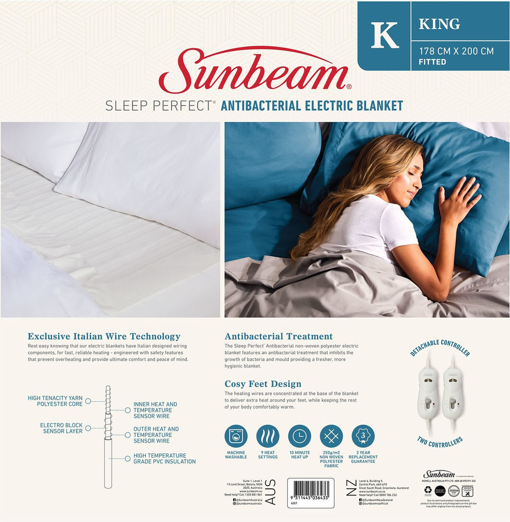 Sunbeam: Sleep Perfect - Antibacterial Electric Blanket (King)