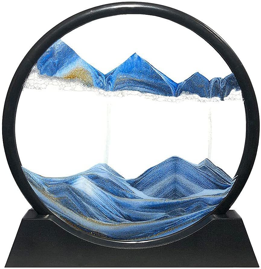 Moving Sand Art Picture 7" Round Glass 3D Deep Sea