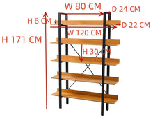 Load image into Gallery viewer, 5 Tier Bookshelf with Black Frame &amp; Light Oak Finish